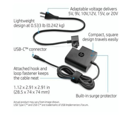 Genuine 65W USB-C HP 3JX70EA 3JX71EA Charger AC Adapter + Free Cord