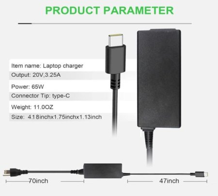 20V 3.25A 65W Type-C DZ65200325 Charger Compatible ADLX65YLC2D Power Adapter